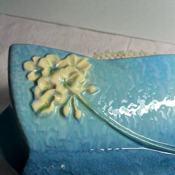 1948 Roseville Wincraft Blue Pottery Set Window Box Planter Candlesticks Vintage - Picture 4 of 17